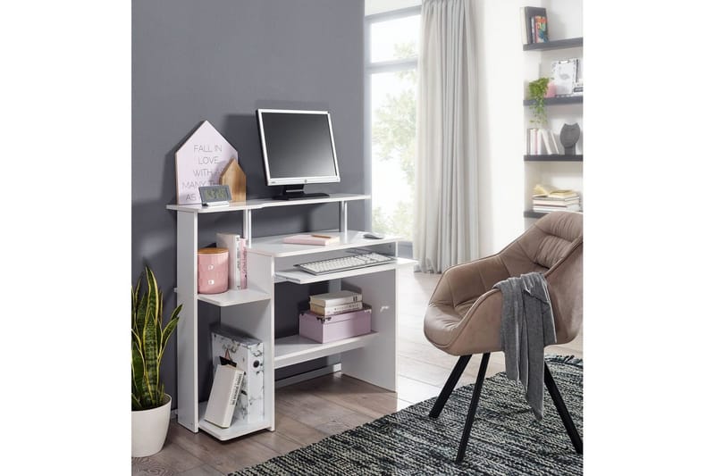 Skrivbord Wohnling för dator med hjul, tangentbord utdragbar, modern stil Vit - Vit - Möbler - Bord & matgrupper - Kontorsbord - Skrivbord