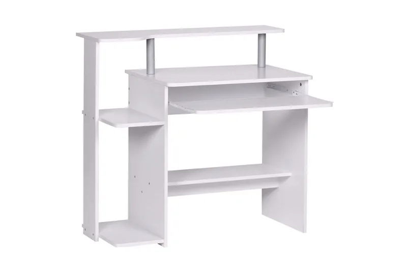 Skrivbord Wohnling för dator med hjul, tangentbord utdragbar, modern stil Vit - Vit - Möbler - Bord & matgrupper - Kontorsbord - Skrivbord