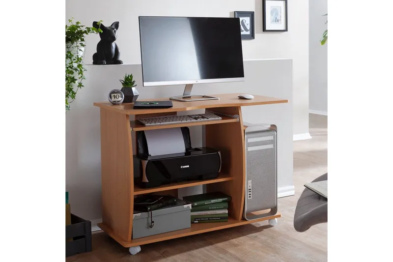 Skrivbord Wohnling för laptop eller dator med hjul, tangentbord utdragbar, modern stil Bok - Bok - Möbler - Bord & matgrupper - Kontorsbord - Skrivbord