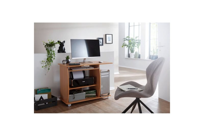 Skrivbord Wohnling för laptop eller dator med hjul, tangentbord utdragbar, modern stil Bok - Bok - Möbler - Bord & matgrupper - Kontorsbord - Skrivbord