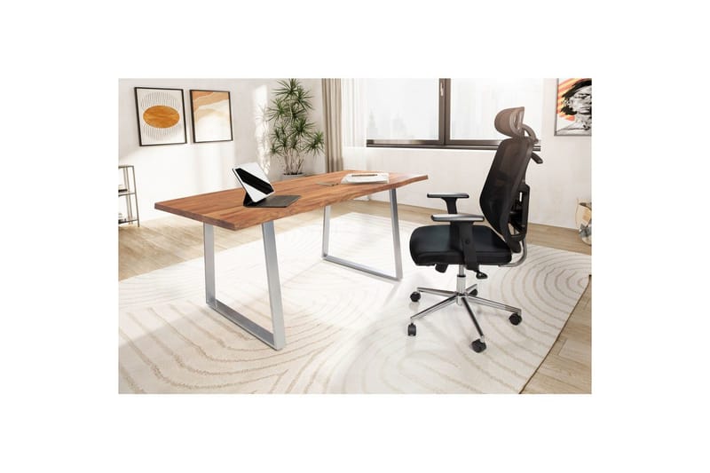 Skrivbord Wohnling Massiv trä träd kant metallben lantlig stil Silver, Rak, 180x90 cm - Silver, Rak, 180x90 cm - Möbler - Bord & matgrupper - Kontorsbord - Skrivbord