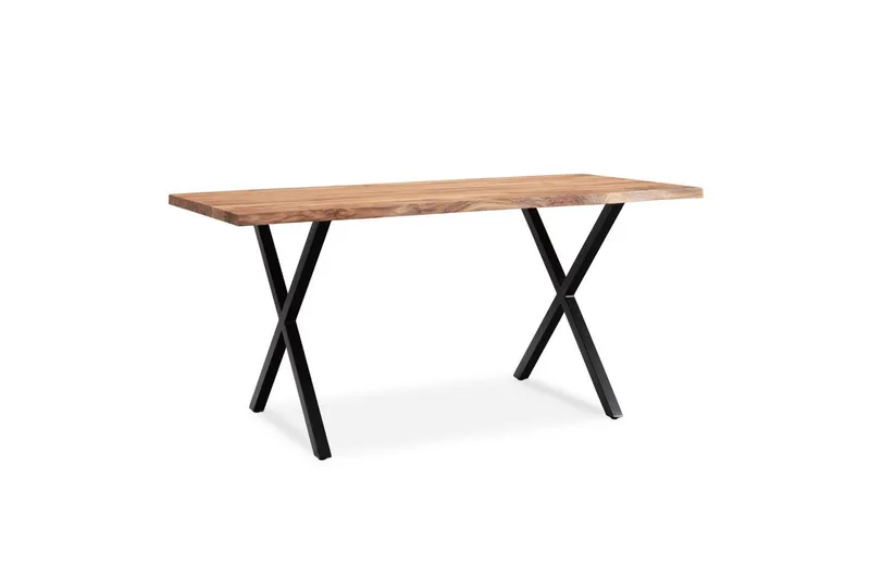 Skrivbord Wohnling Massiv trä träd kant metallben lantlig stil Svart, korsad, 140x60 cm - Svart, korsad, 140x60 cm - Möbler - Bord & matgrupper - Kontorsbord - Skrivbord