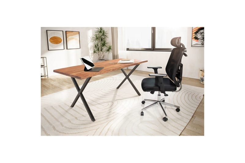 Skrivbord Wohnling Massiv trä träd kant metallben lantlig stil Svart, korsad, 140x60 cm - Svart, korsad, 140x60 cm - Möbler - Bord & matgrupper - Kontorsbord - Skrivbord