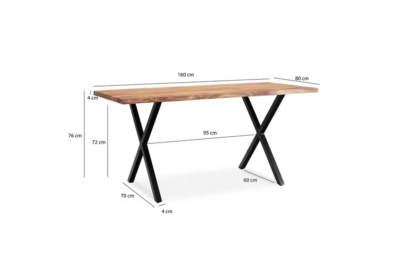 Skrivbord Wohnling Massiv trä träd kant metallben lantlig stil Svart, korsad, 160x80 cm - Svart, korsad, 160x80 cm - Möbler - Bord & matgrupper - Kontorsbord - Skrivbord