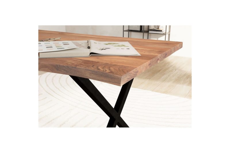 Skrivbord Wohnling Massiv trä träd kant metallben lantlig stil Svart, korsad, 200x100 cm - Svart, korsad, 200x100 cm - Möbler - Bord & matgrupper - Kontorsbord - Skrivbord