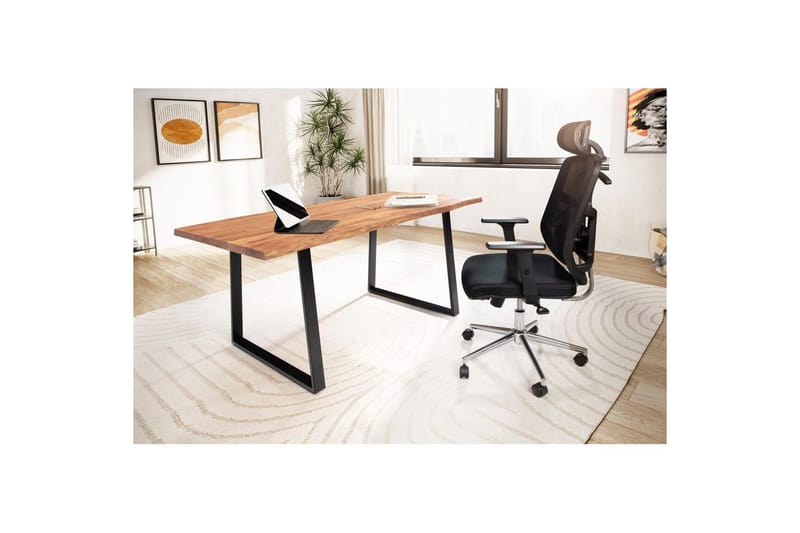 Skrivbord Wohnling Massiv trä träd kant metallben lantlig stil Svart, Rak, 160x80 cm - Svart, Rak, 160x80 cm - Möbler - Bord & matgrupper - Kontorsbord - Skrivbord