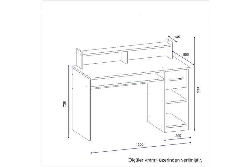 Yemisen Skrivbord 120 cm med Förvaring Låda + Hyllor - Antracit - Skrivbord