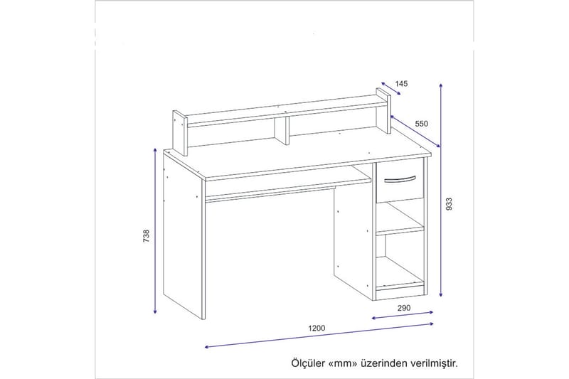 Yemisen Skrivbord 120 cm med Förvaring Låda + Hyllor - Antracit - Möbler - Bord & matgrupper - Kontorsbord - Skrivbord