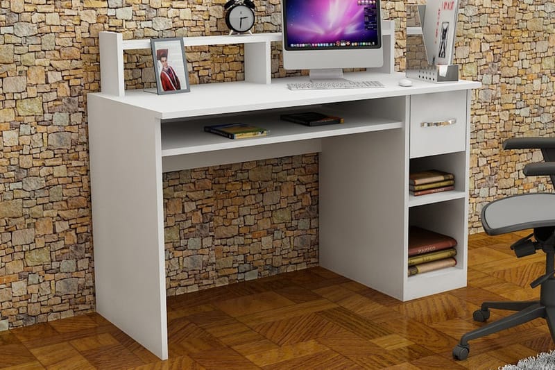 Yemisen Skrivbord 120 cm med Förvaring Låda + Hyllor - Vit - Skrivbord