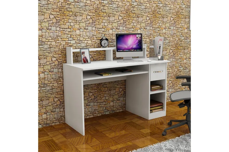 Yemisen Skrivbord 120 cm med Förvaring Låda + Hyllor - Vit - Möbler - Bord & matgrupper - Kontorsbord - Skrivbord