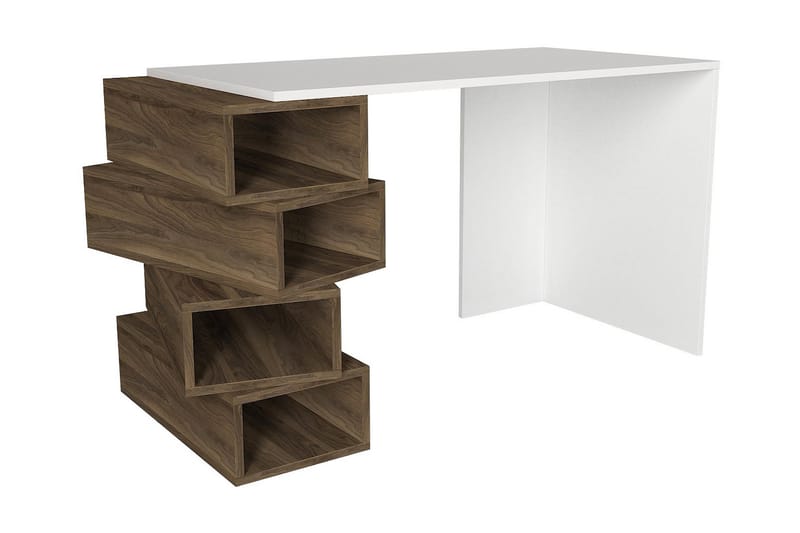 Yengall Skrivbord 130 cm med Förvaring Hyllor - Vit/Valnötsbrun - Möbler - Bord & matgrupper - Kontorsbord - Skrivbord