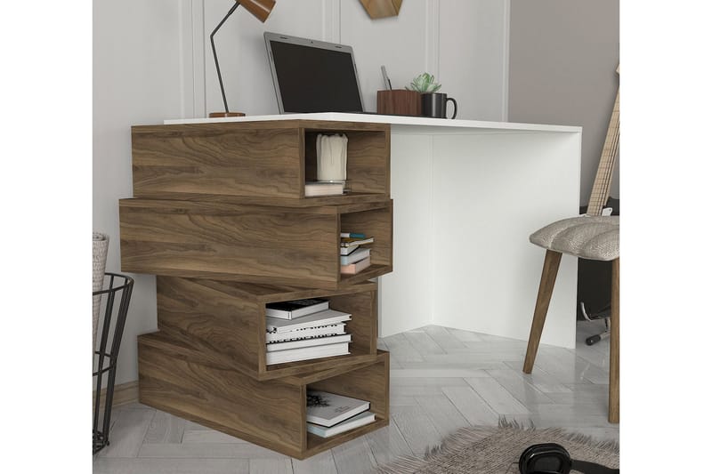 Yengall Skrivbord 130 cm med Förvaring Hyllor - Vit/Valnötsbrun - Möbler - Bord & matgrupper - Kontorsbord - Skrivbord