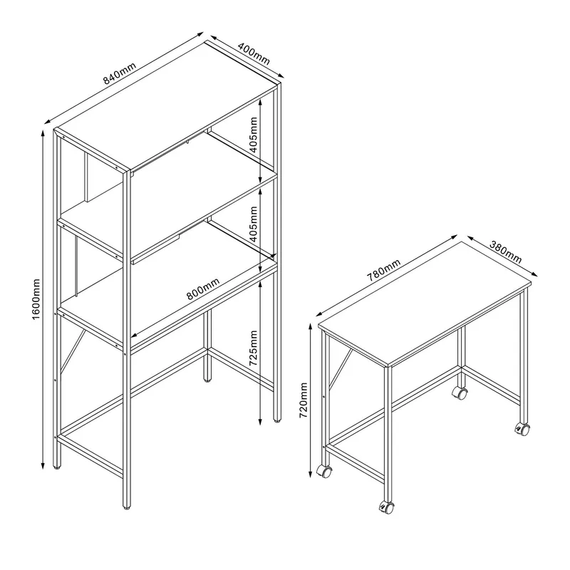 Skrivbord/hylla Lester 84x40x160 cm melamin - ljust trä / svart - Möbler - Bord & matgrupper - Kontorsbord - Skrivbord