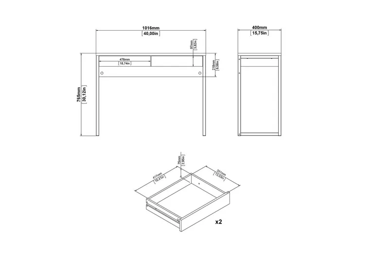 Taketo Skrivbord 40x101,6 cm - Vit - Möbler - Bord & matgrupper - Kontorsbord - Skrivbord