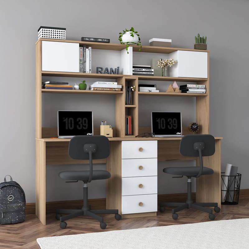 Tavren Skrivbord 180x166,3x50 cm - Valnöt och vit - Möbler - Bord & matgrupper - Kontorsbord - Skrivbord