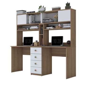 Tavren Skrivbord 180x166,3x50 cm - Valnöt och vit - Möbler - Bord & matgrupper - Kontorsbord - Skrivbord