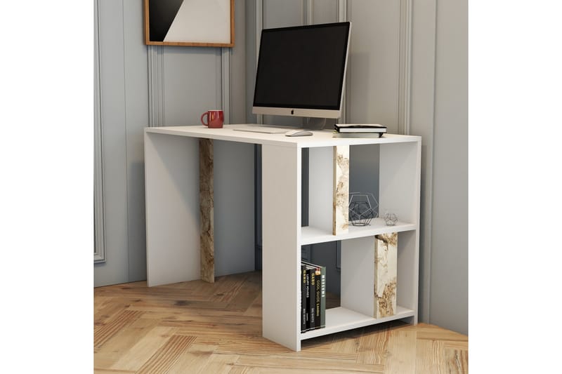 Timiza Skrivbord 120 cm med Förvaring Hylla Marmormönster - Vit - Skrivbord