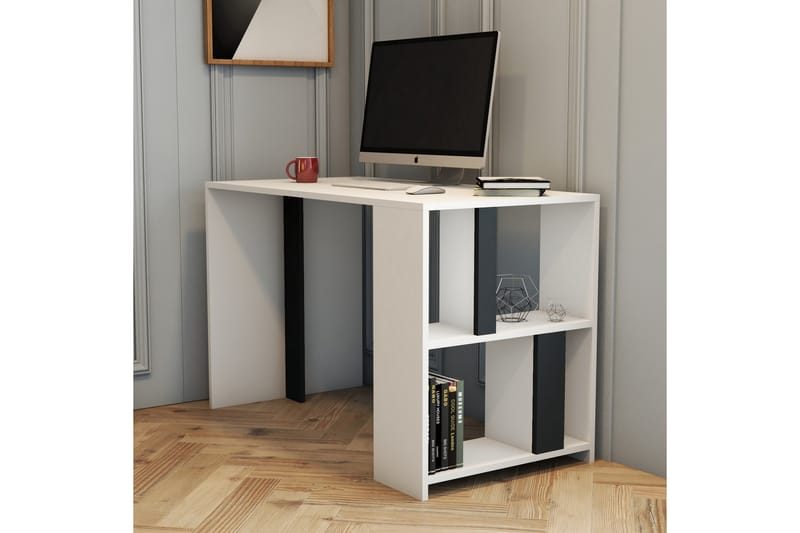Timiza Skrivbord 120 cm med Förvaring Hylla - Vit/Antracit - Skrivbord