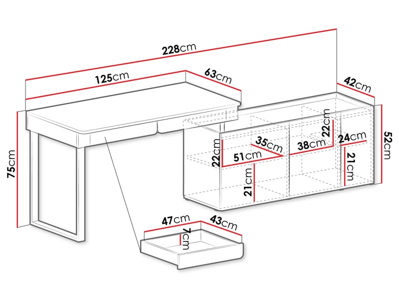 Travic Skrivbord 228 cm med Förvaring i Trä med Ek-utseende - Brun - Möbler - Bord & matgrupper - Kontorsbord - Skrivbord