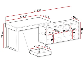 Travic Skrivbord 228 cm med Förvaring i Trä med Metallstativ - Träfärgad - Möbler - Bord & matgrupper - Kontorsbord - Skrivbord