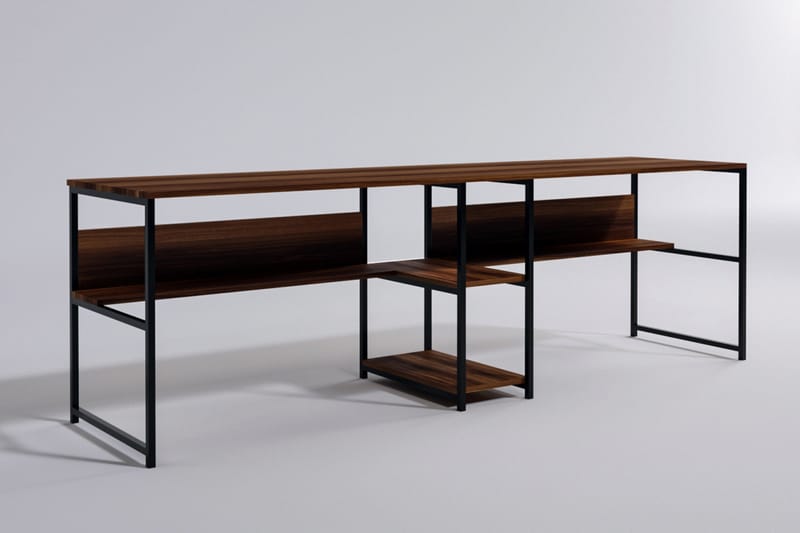 Viranbag Skrivbord 240 cm med Förvaring 2 Hyllor - Mörkbrun/Svart - Skrivbord