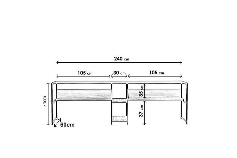 Viranbag Skrivbord 240 cm med Förvaring 2 Hyllor - Mörkbrun/Svart - Skrivbord