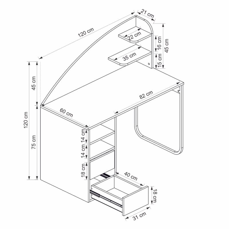 Zavio Skrivbord 120x120x60 cm - Antracit/Valnöt - Möbler - Bord & matgrupper - Kontorsbord - Skrivbord