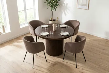 Kopparbo Förlängningsbart runt 120-220 cm Valnöt med 4 Berit Matstolar - Valnöt - Möbler - Bord & matgrupper - Matgrupper