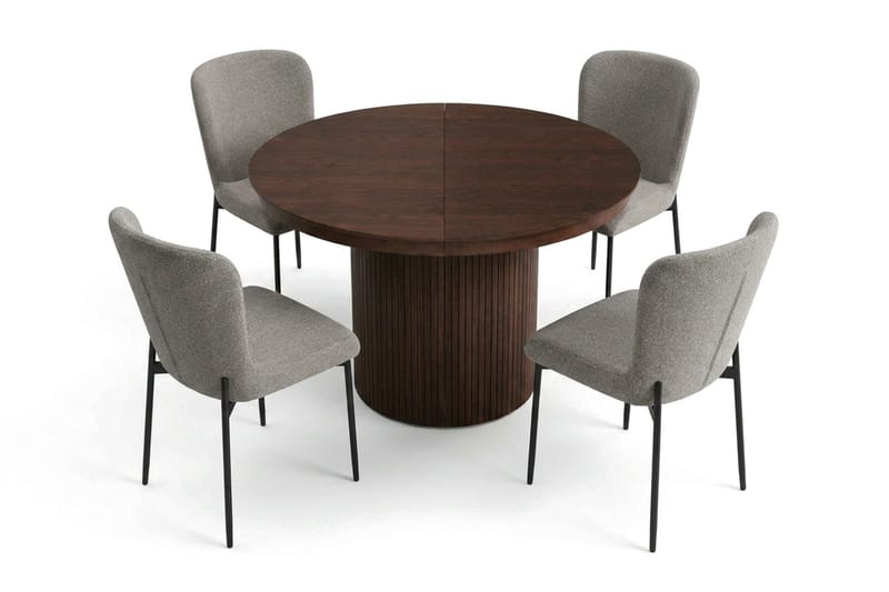 Kopparbo Förlängningsbart runt 120-220 cm Valnöt med 4 Elsie Matstolar - Valnöt/Ljusgrå - Möbler - Bord & matgrupper - Matgrupper