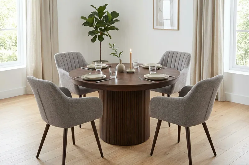 Kopparbo Förlängningsbart runt 120-220 cm Valnöt med 4 Filippa Matstolar - Valnöt - Möbler - Bord & matgrupper - Matgrupper
