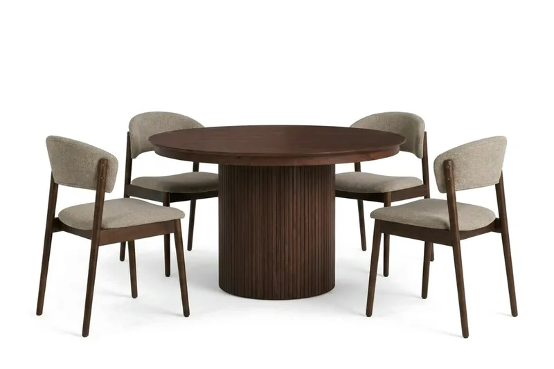 Kopparbo Förlängningsbart runt 120-220 cm Valnöt med 4 Nala Matstolar - Valnöt - Möbler - Bord & matgrupper - Matgrupper