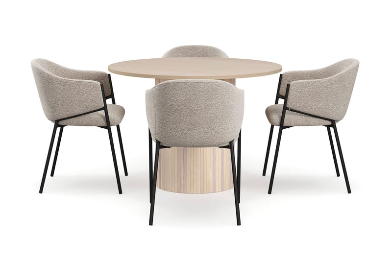Kopparbo Matbord 106 cm med 4 Filip Matstolar - White / Taupe Bouclé - Möbler - Bord & matgrupper - Matgrupper