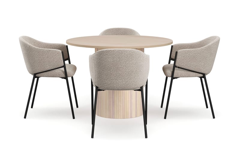 Kopparbo Matbord 106 cm med 4 Filip Matstolar - White / Taupe Bouclé - Möbler - Bord & matgrupper - Matgrupper
