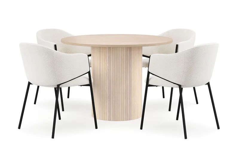 Kopparbo Matbord 106 cm med 4 Filip Matstolar - White / Vit Bouclé - Möbler - Bord & matgrupper - Matgrupper
