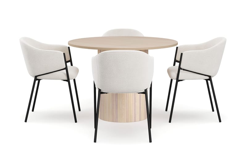 Kopparbo Matbord 106 cm med 4 Filip Matstolar - White / Vit Bouclé - Möbler - Bord & matgrupper - Matgrupper