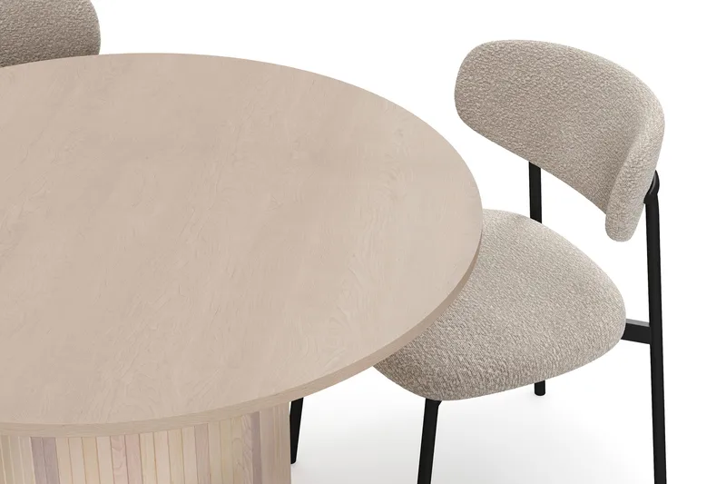 Kopparbo Matbord 106 cm med 4 Lucy Matstolar - White / Greige Bouclé / Metallben Svart - Möbler - Bord & matgrupper - Matgrupper