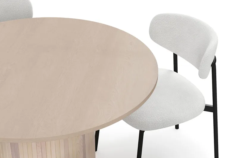 Kopparbo Matbord 106 cm med 4 Lucy Matstolar - White / Vit Bouclé / Metallben Svart - Möbler - Bord & matgrupper - Matgrupper