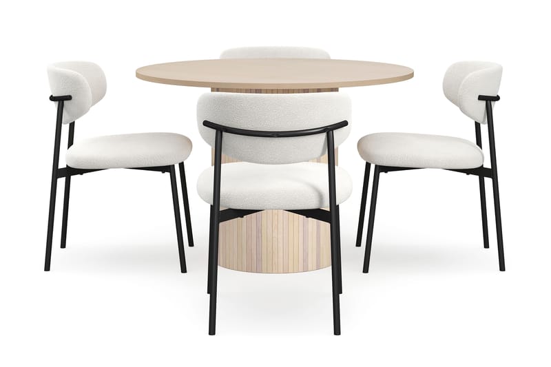 Kopparbo Matbord 106 cm med 4 Lucy Matstolar - White / Vit Bouclé / Metallben Svart - Möbler - Bord & matgrupper - Matgrupper