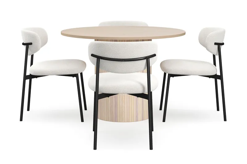 Kopparbo Matbord 106 cm med 4 Lucy Matstolar - White / Vit Bouclé / Metallben Svart - Möbler - Bord & matgrupper - Matgrupper