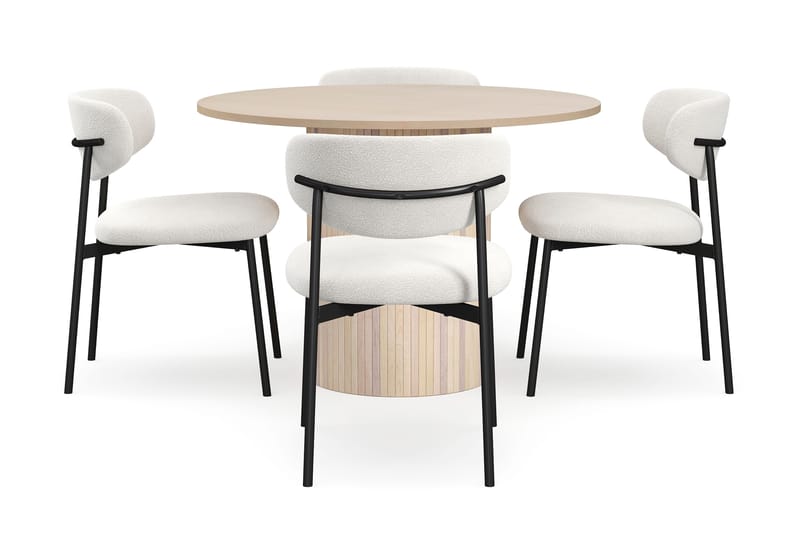 Kopparbo Matbord 106 cm med 4 Lucy Matstolar - White / Vit Bouclé / Metallben Svart - Möbler - Bord & matgrupper - Matgrupper