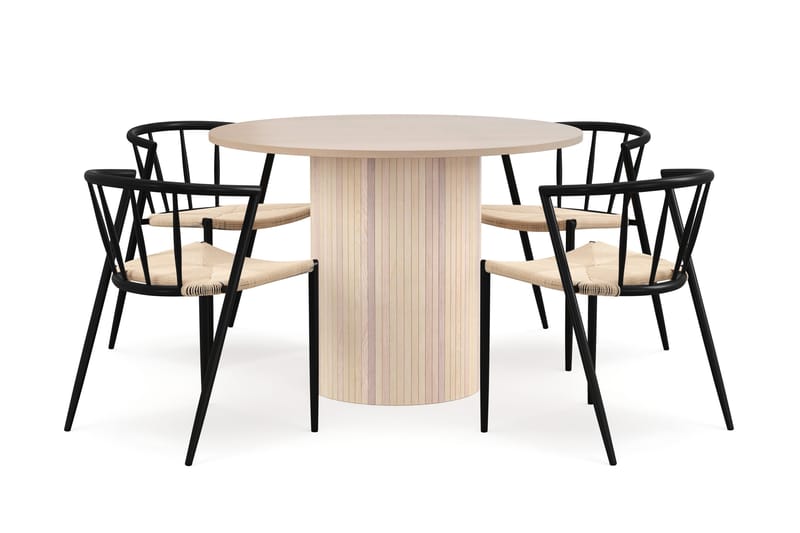 Kopparbo Matbord 106 cm med 4 Winston Matstolar - White / Beige / Metallben Svart - Möbler - Bord & matgrupper - Matgrupper