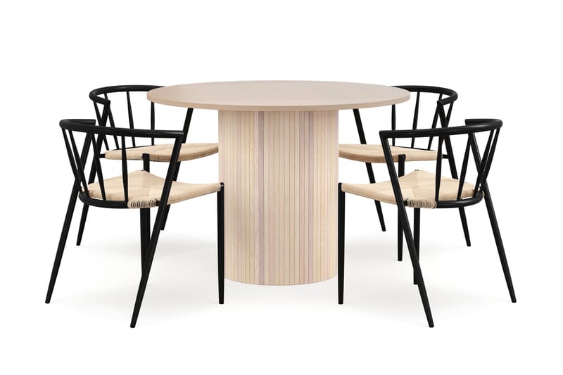 Kopparbo Matbord 106 cm med 4 Winston Matstolar - White / Beige / Metallben Svart - Möbler - Bord & matgrupper - Matgrupper