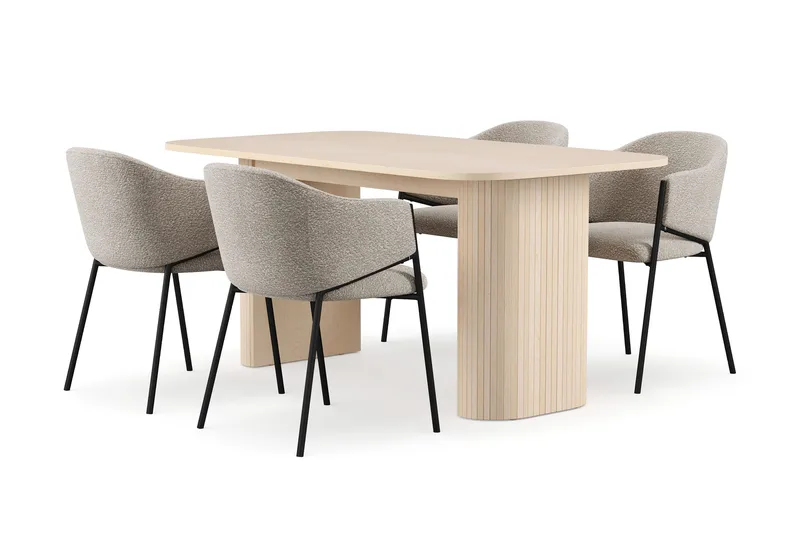 Kopparbo Matbord 160 cm med 4 Filip Matstolar, White / Taupe Boucl é