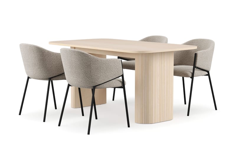 Kopparbo Matbord 160 cm med 4 Filip Matstolar, White / Taupe Bouclé