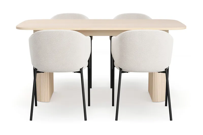 Kopparbo Matbord 160 cm med 4 Filip Matstolar - White / Vit Bouclé - Möbler - Bord & matgrupper - Matgrupper