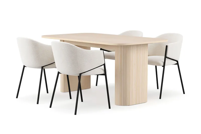 Kopparbo Matbord 160 cm med 4 Filip Matstolar, White / Vit Bouclé