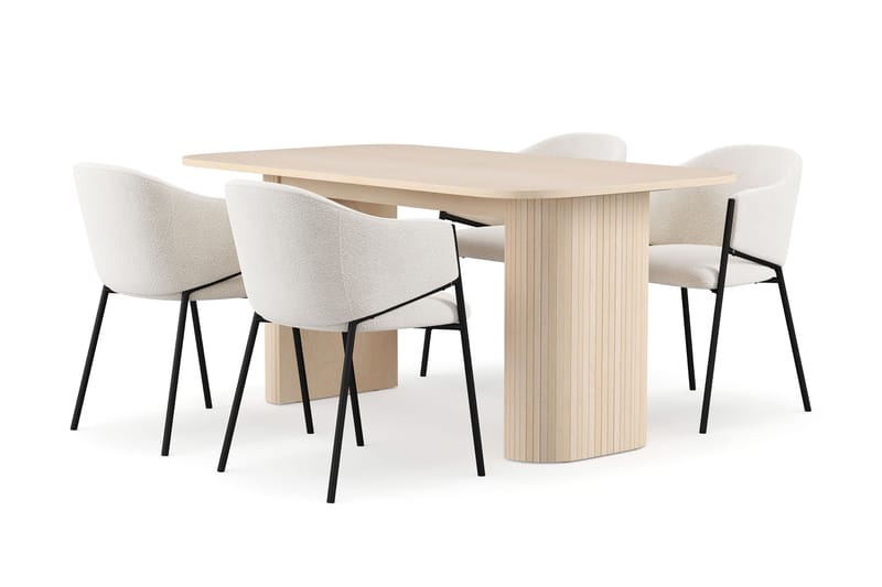 Kopparbo Matbord 160 cm med 4 Filip Matstolar, White / Vit Bouclé