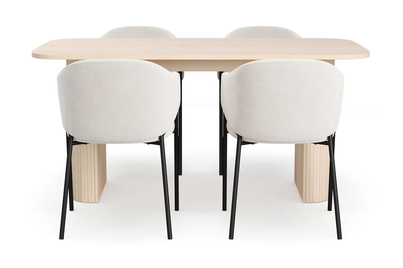 Kopparbo Matbord 160 cm med 4 Filip Matstolar - White / Vit Bouclé - Möbler - Bord & matgrupper - Matgrupper
