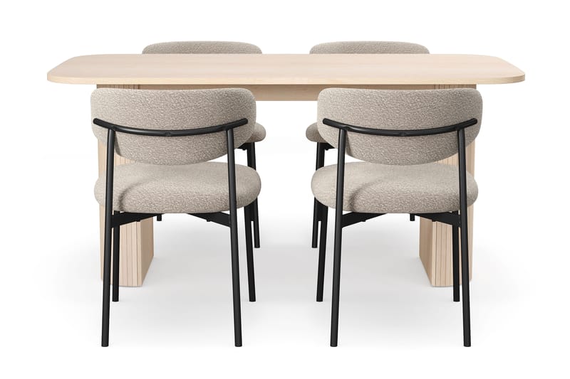 Kopparbo Matbord 160 cm med 4 Lucy Matstolar - White / Greige Bouclé / Metallben Svart - Möbler - Bord & matgrupper - Matgrupper