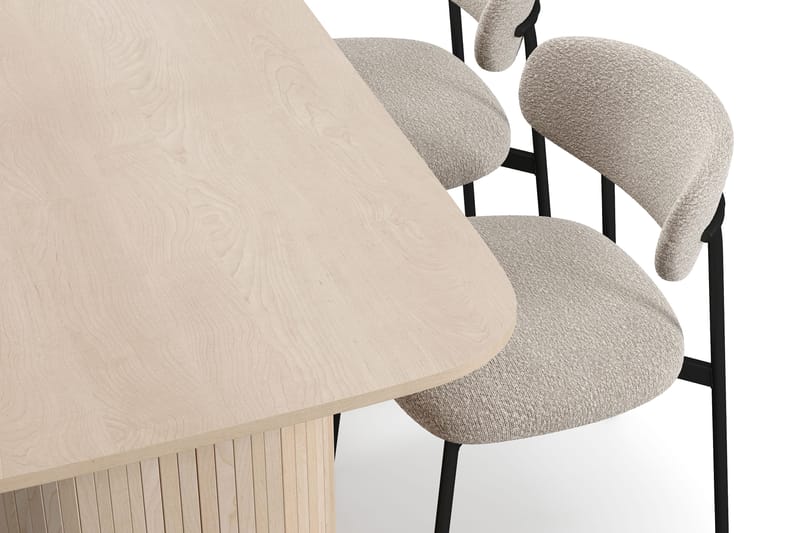 Kopparbo Matbord 160 cm med 4 Lucy Matstolar - White / Greige Bouclé / Metallben Svart - Möbler - Bord & matgrupper - Matgrupper